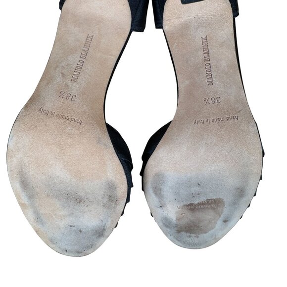 Manolo Blahnik Sedaraby Black Satin Crystal Heels Shoes Size 38.5 - Picture 9 of 11